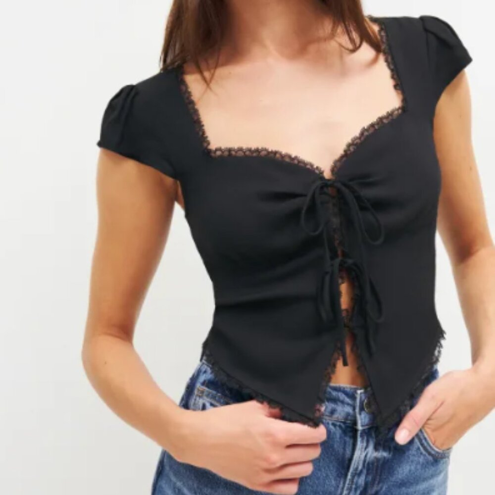 Reformation Safia Top Black - Size 2